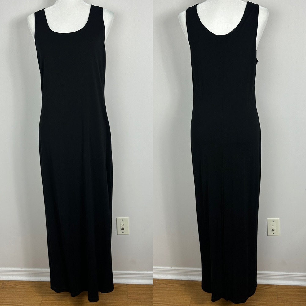 Vintage Joseph Ribkoff Canada Black Maxi Dress Slit Minimalist Scoop Neck Size 6